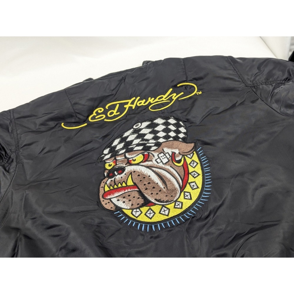 Ed Hardy Bomber Jacket Black Tattoo Patch Dragon Mens‎ Large - Picture 10 of 16